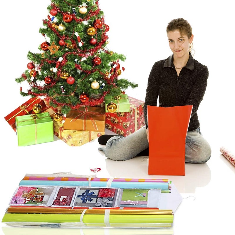 ProPik Hanging Double Sided Wrapping Paper Storage Organizer With Multiple Front And Back Pockets Organize Your Gift Wrap & Gift Bags Bows Ribbons 40â€X17" Fits 40 Inch Rolls (White) - Image 5